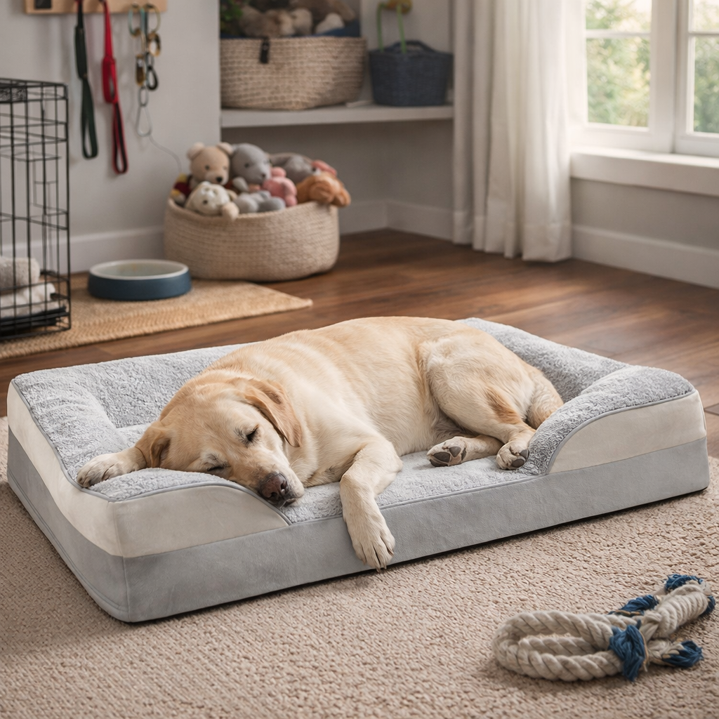 Rectangular Raised-Side Pet Bed With Padded Base