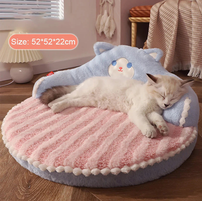 Cat Bed Bear-Back Round Mat with Plush Surface