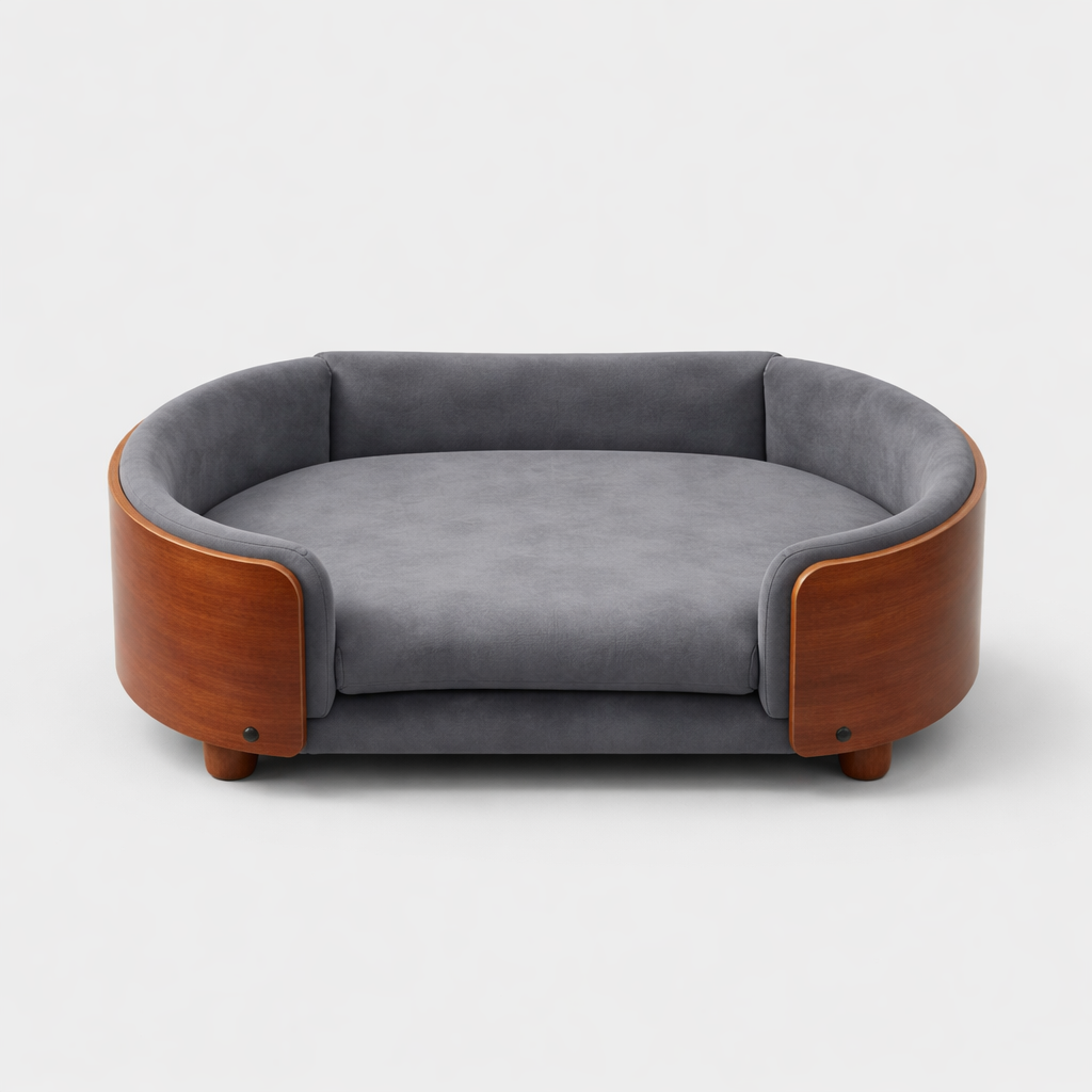 Elevated Pet Sofa Bed With Curved Side Panels And Cushion