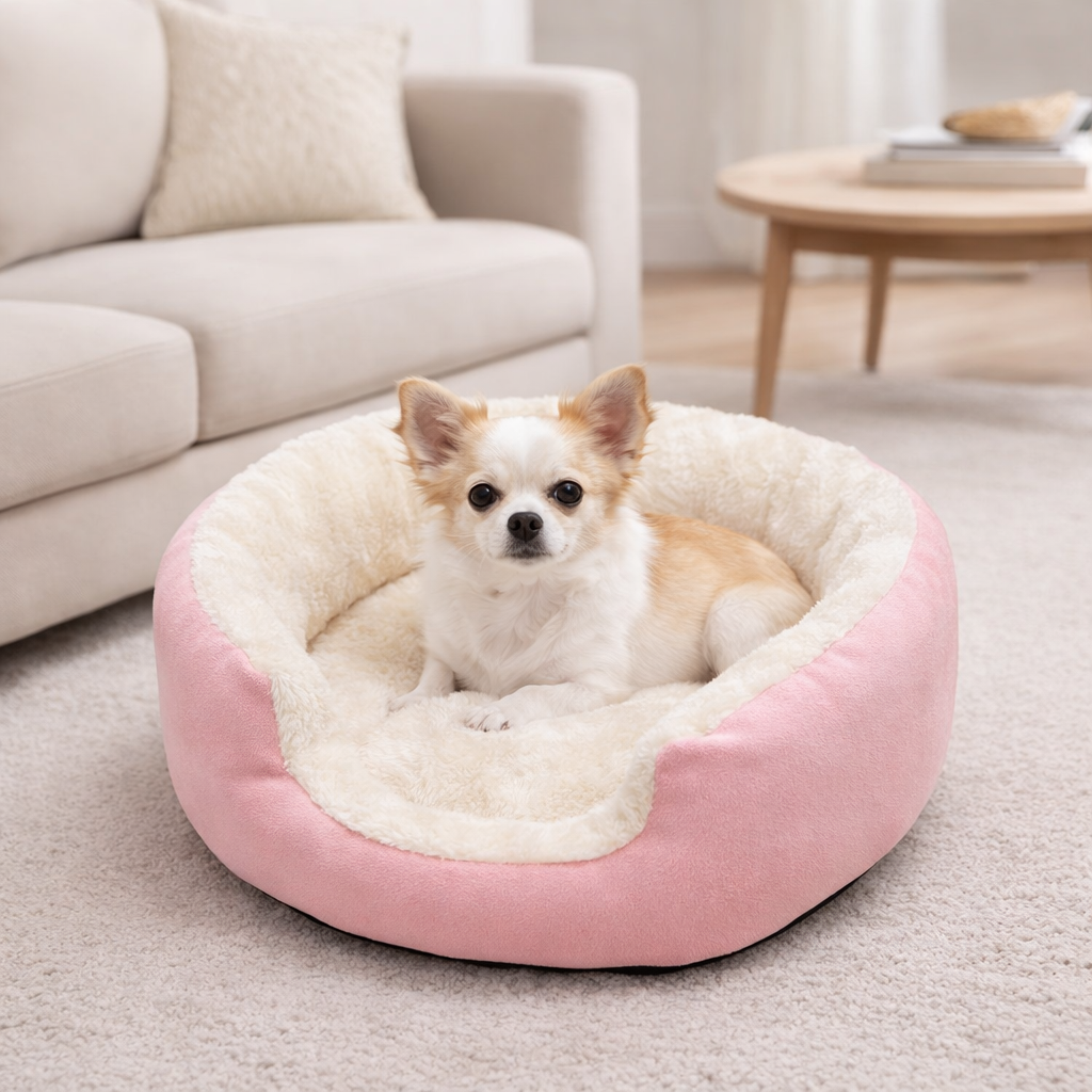 Round Bolster Pet Bed Raised Rim Padded Center