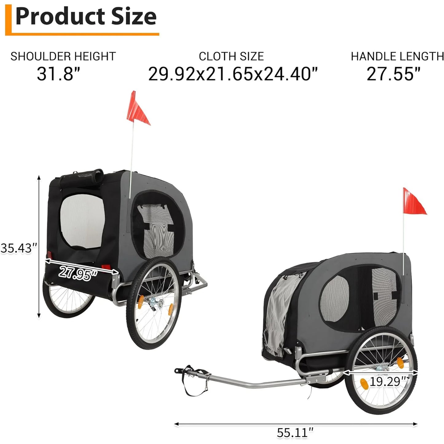 Foldable Pet Bike Trailer with Bicycle Coupler