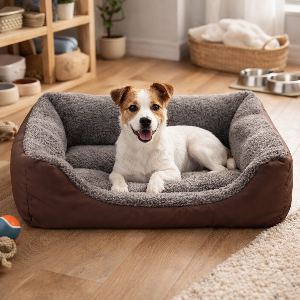 Rectangular Pet Bed with Raised Bolster Sides