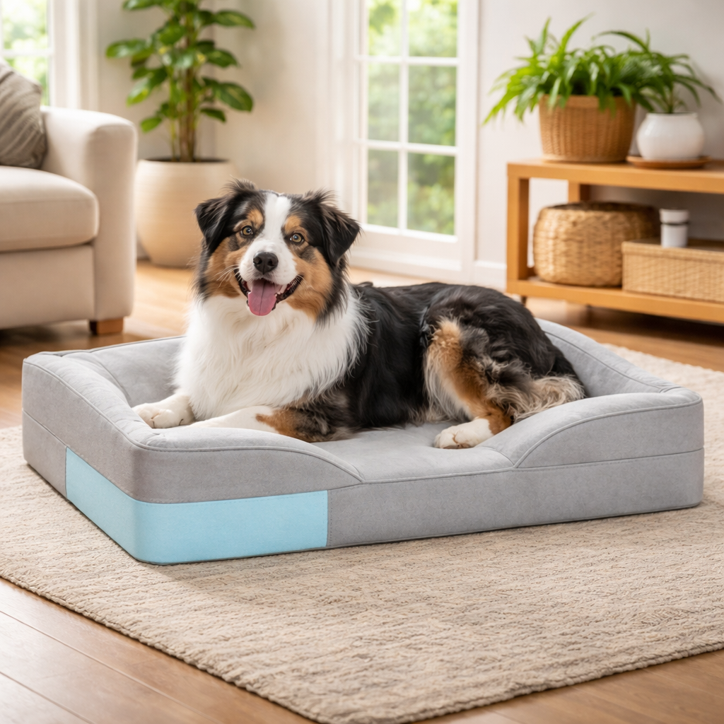 Rectangular Raised-Side Pet Bed With Padded Base