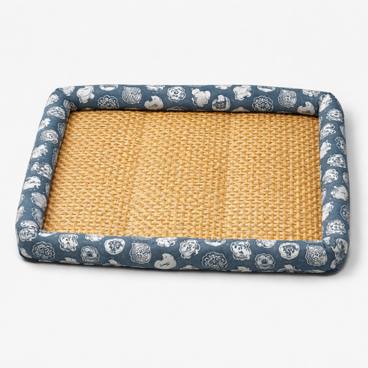 Breathable Rattan Pet Bed Mat with Raised Fabric Edges