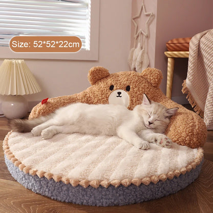 Cat Bed Bear-Back Round Mat with Plush Surface