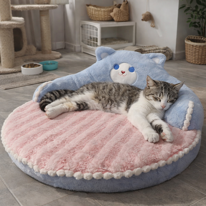 Cat Bed Bear-Back Round Mat with Plush Surface