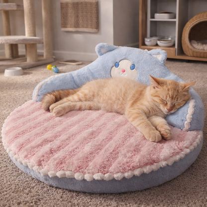 Cat Bed Bear-Back Round Mat with Plush Surface