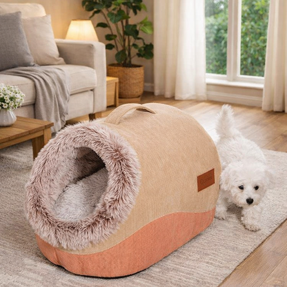 Cat Cave Bed With Hooded Pod Shape And Plush-Trim Opening