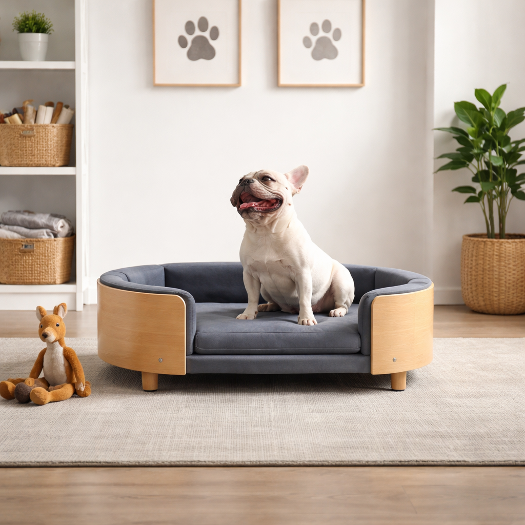 Elevated Pet Sofa Bed With Curved Side Panels And Cushion