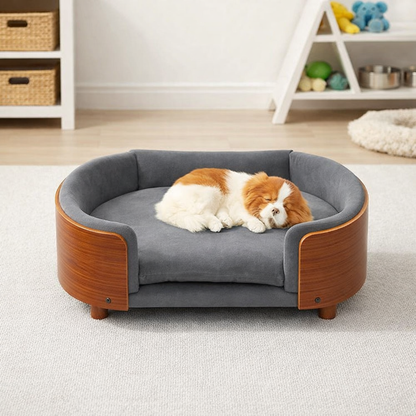 Elevated Pet Sofa Bed With Curved Side Panels And Cushion