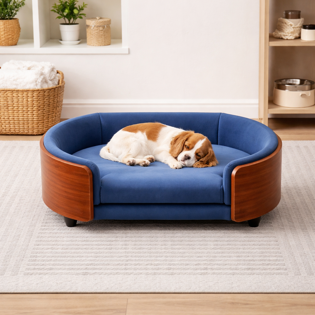 Elevated Pet Sofa Bed With Curved Side Panels And Cushion