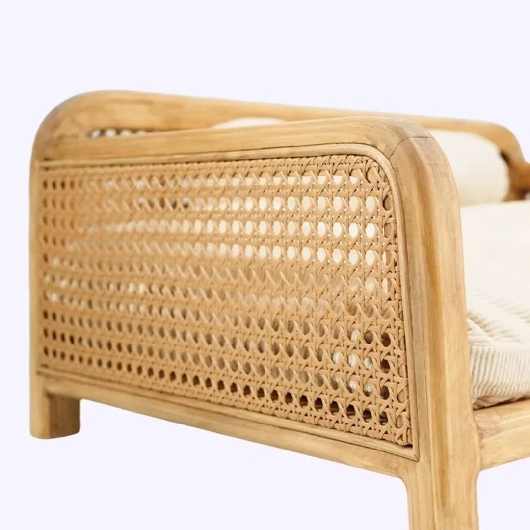 Wood Frame Cat Bed With Woven Side Panels And Cushion