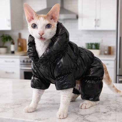 Faux Leather Dog Puffer Coat