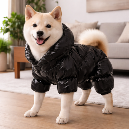 Faux Leather Dog Puffer Coat