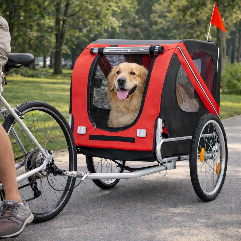 Foldable Pet Bike Trailer with Bicycle Coupler