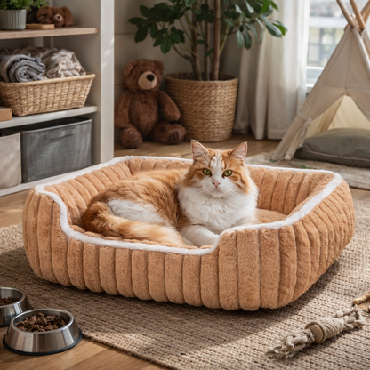 Rectangular Pet Bed With Raised Bolster Perimeter