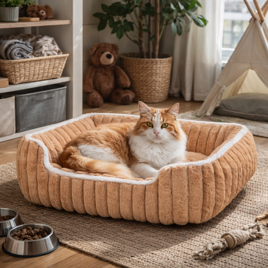 Rectangular Pet Bed With Raised Bolster Perimeter