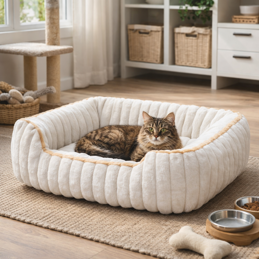 Rectangular Pet Bed With Raised Bolster Perimeter