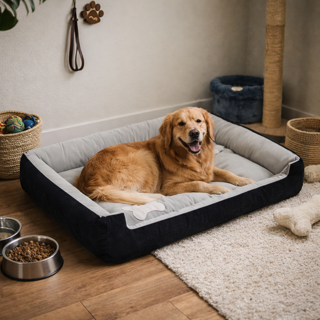 Waterproof Cotton Dog Bed with Soft Padded Support