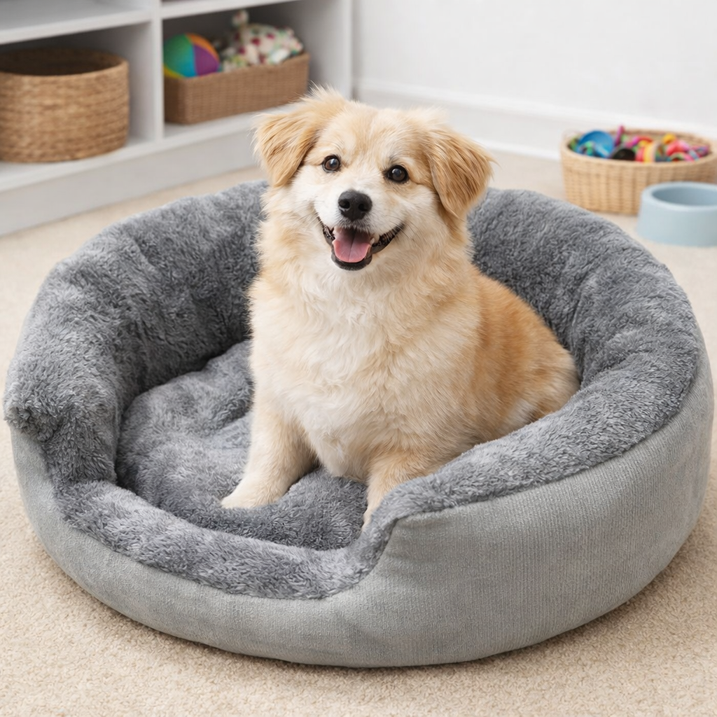 Round Bolster Pet Bed Raised Rim Padded Center