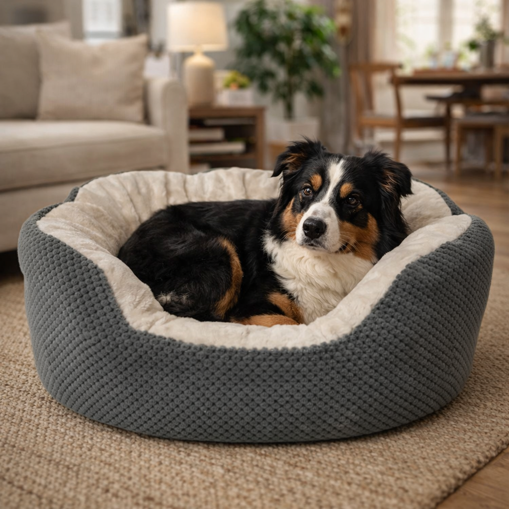 Round Pet Bed With Raised Rim
