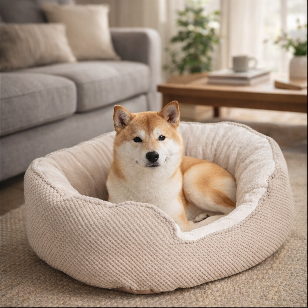 Round Pet Bed With Raised Rim