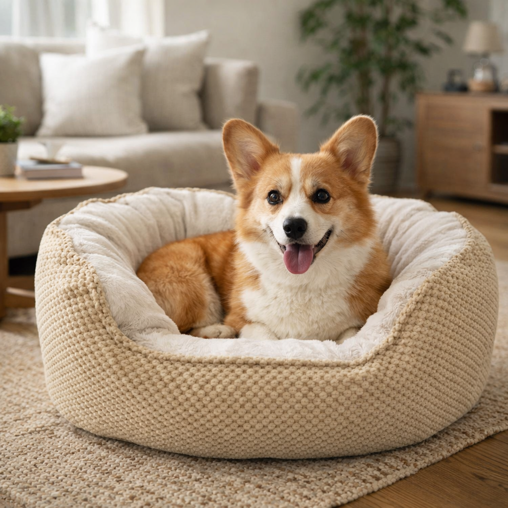 Round Pet Bed With Raised Rim