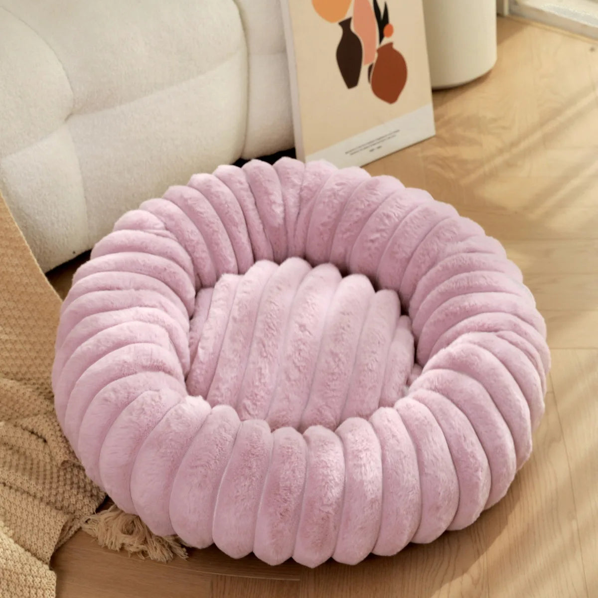 Round Dog Bed Bolster Style with Ribbed Rim