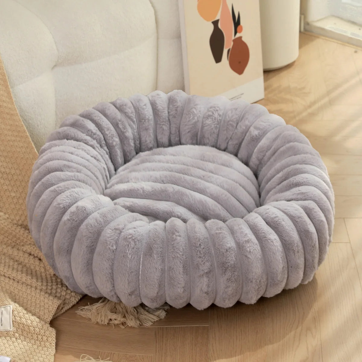 Round Dog Bed Bolster Style with Ribbed Rim