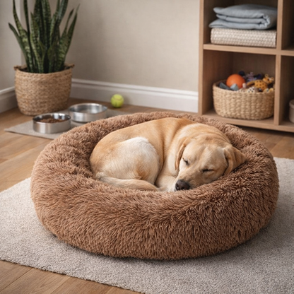 Round Donut-Style Dog Bed With Raised Rim