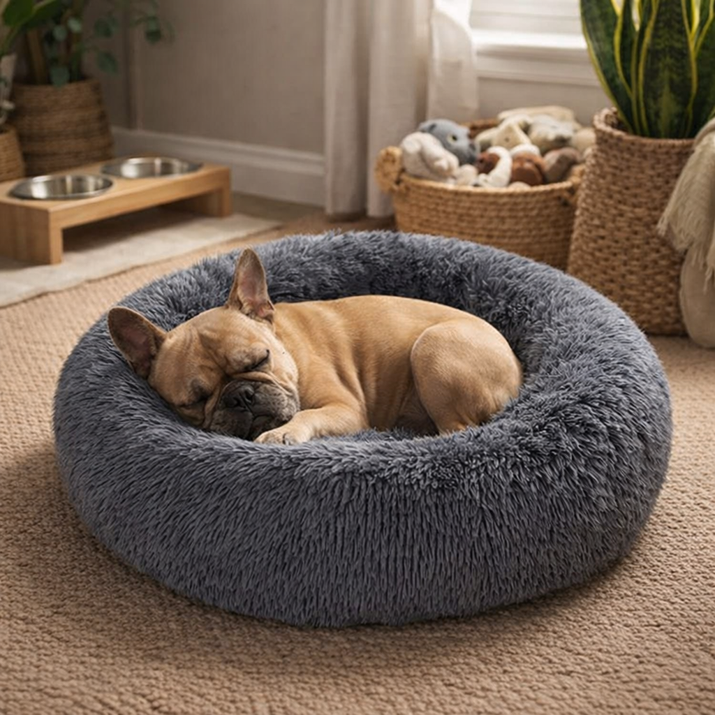 Round Donut-Style Dog Bed With Raised Rim