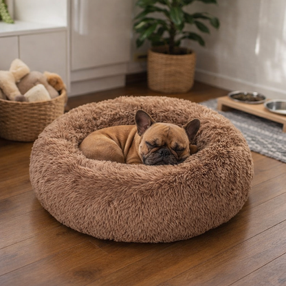 Round Donut-Style Dog Bed With Raised Rim