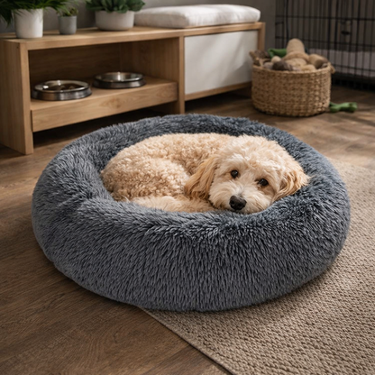 Round Donut-Style Dog Bed With Raised Rim