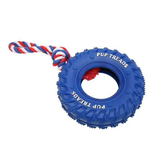 Rubber Tire Dog Chew Toy with Cotton Rope Handle