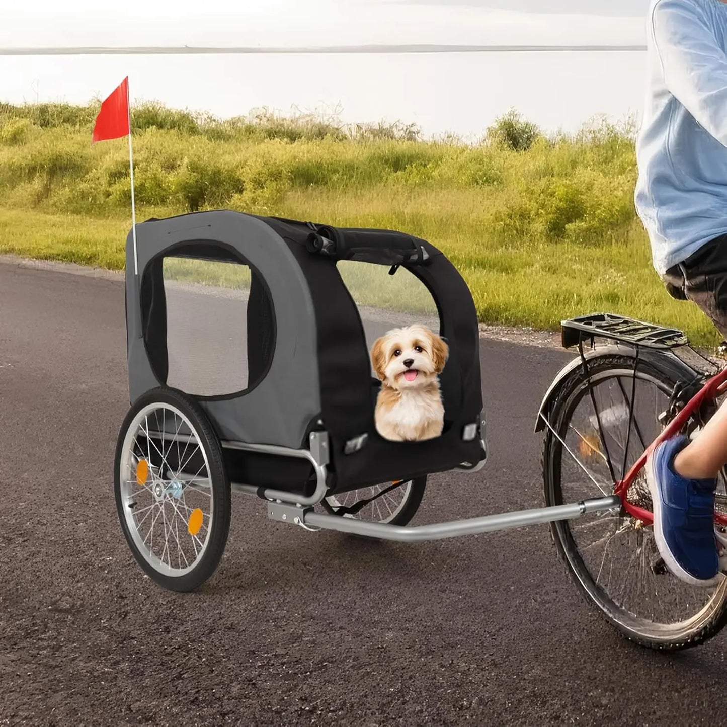 Foldable Pet Bike Trailer with Bicycle Coupler