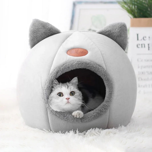 Cat Cave Bed with Enclosed Plush Nest Design