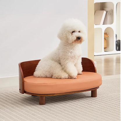Elevated Pet Sofa Bed With Curved Back Panel And Oval Cushion