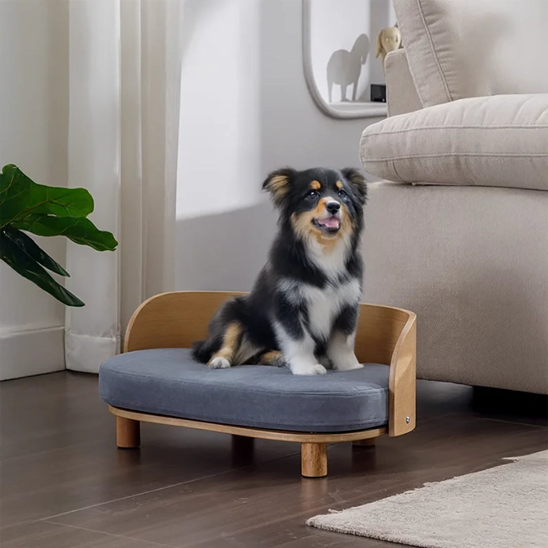 Elevated Pet Sofa Bed With Curved Back Panel And Oval Cushion