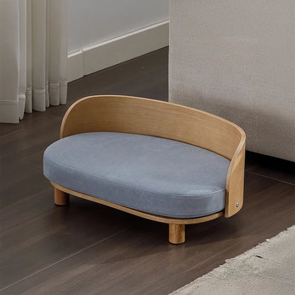 Elevated Pet Sofa Bed With Curved Back Panel And Oval Cushion