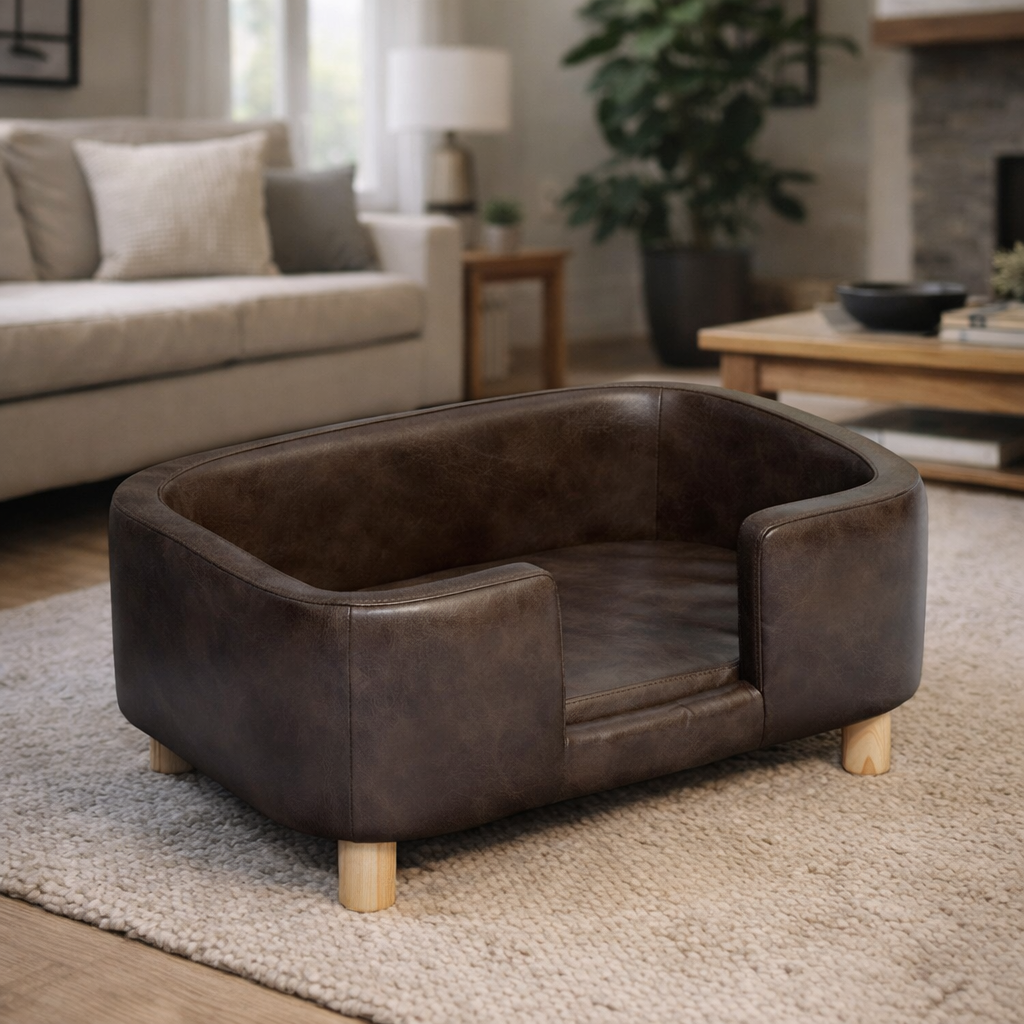 Elevated Pet Sofa Bed With Three-Sided Rim And Step Entry