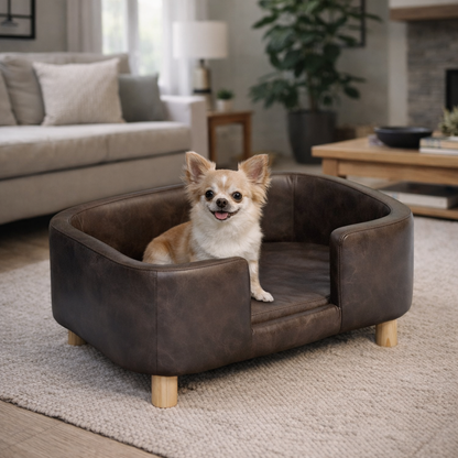 Elevated Pet Sofa Bed With Three-Sided Rim And Step Entry