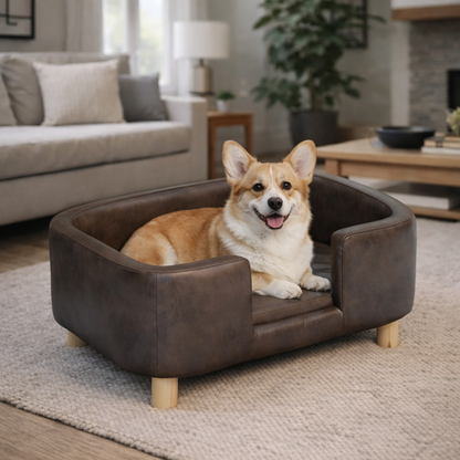 Elevated Pet Sofa Bed With Three-Sided Rim And Step Entry