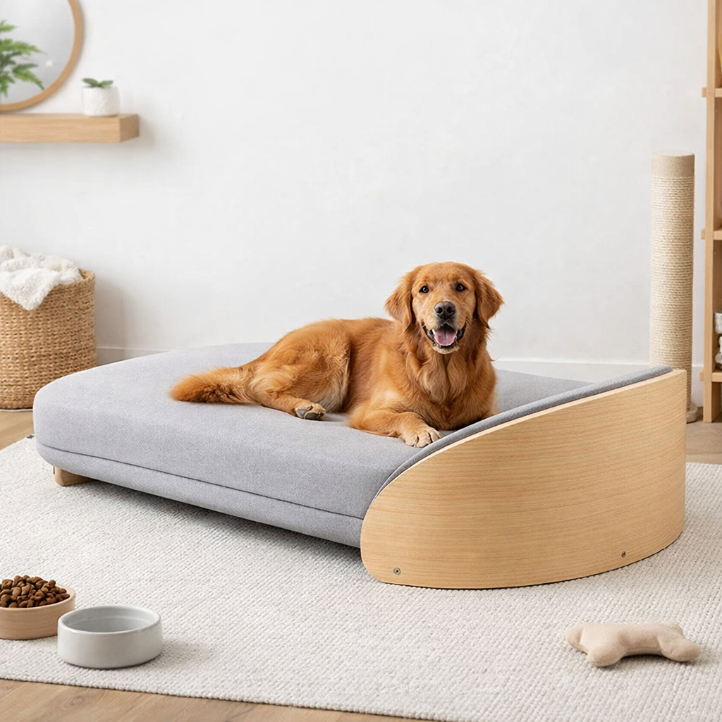Elevated Pet Sofa Bed With Curved Side Panel And Cushion