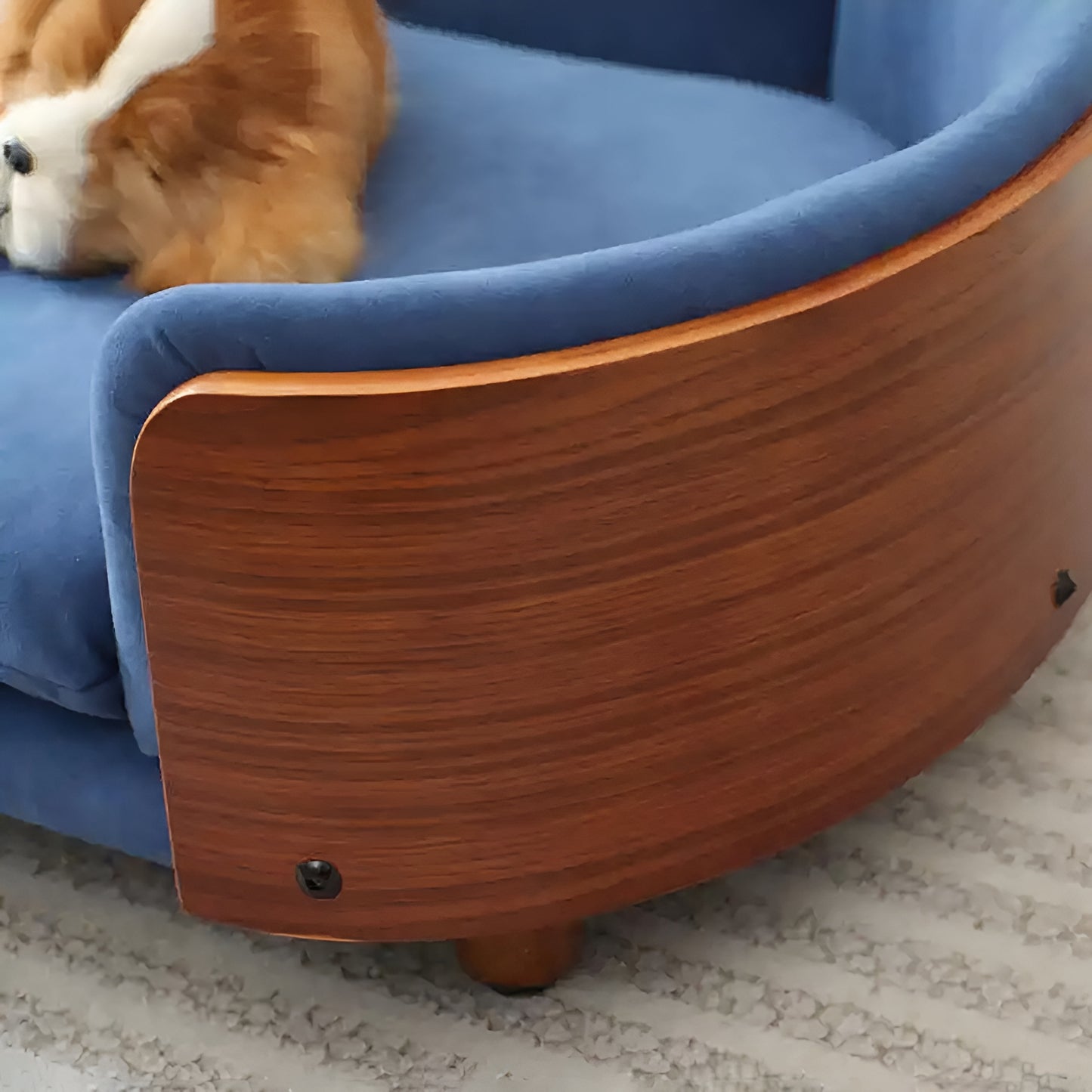 Scandinavian style elevated pet sofa bed designed for dogs, featuring a cushioned sleeping surface with wraparound supportive side panels and a raised base for stable and comfortable resting