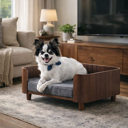 Elevated Pet Sofa Bed With Curved Side Panels And Cushion