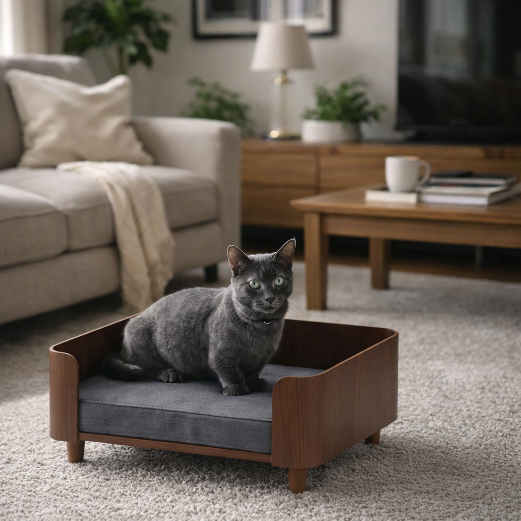 Elevated Pet Sofa Bed With Curved Side Panels And Cushion