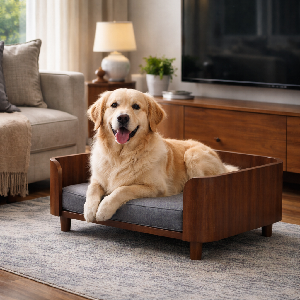 Elevated Pet Sofa Bed With Curved Side Panels And Cushion