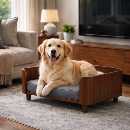 Elevated Pet Sofa Bed With Curved Side Panels And Cushion