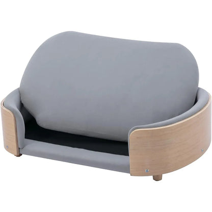 Elevated Pet Bed Sofa With Curved Wood Frame And Cushion