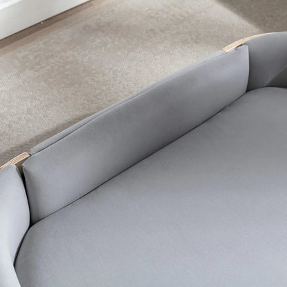 Elevated Pet Bed Sofa With Curved Wood Frame And Cushion